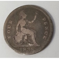 GREAT BRITAIN UK 1838/8 . FOUR 4 PENCE COIN . SIDEWAYS OVERDATE